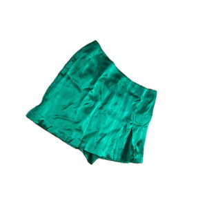 Amanda Uprichard Green Silk Mini Skirt Skort Size XL Slit Front Shorts Under